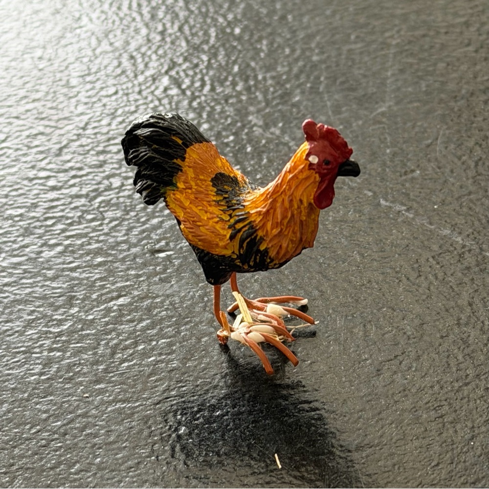 Vintage Miniature Hand Painted Rooster Metal Feet Chicken Italy Mid Century Mini